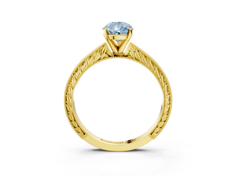 Yellow gold Fancy Blue Pear Cut Solitaire Milgrain Engraved Band with Four-Prong Setting_3