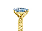 Yellow gold Fancy Blue Pear Cut Solitaire Milgrain Engraved Band with Four-Prong Setting_5