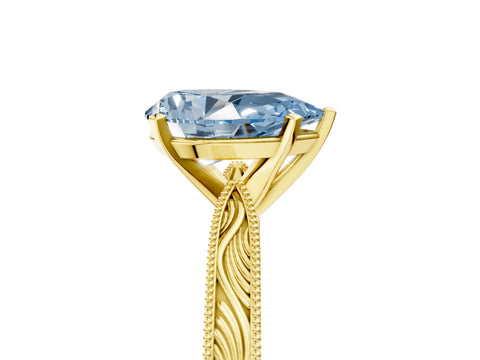 Yellow gold Fancy Blue Pear Cut Solitaire Milgrain Engraved Band with Four-Prong Setting_5