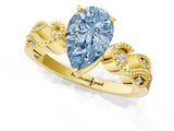 Yellow gold Fancy Blue Pear Cut Solitaire Milgrain Leaf Band with Prong Setting_1