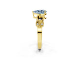 Yellow gold Fancy Blue Pear Cut Solitaire Milgrain Leaf Band with Prong Setting_2