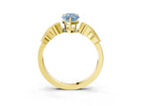 Yellow gold Fancy Blue Pear Cut Solitaire Milgrain Leaf Band with Prong Setting_3