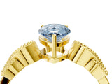 Yellow gold Fancy Blue Pear Cut Solitaire Milgrain Leaf Band with Prong Setting_4