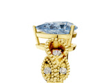 Yellow gold Fancy Blue Pear Cut Solitaire Milgrain Leaf Band with Prong Setting_5