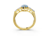 Yellow gold Fancy Blue Pear Cut Solitaire Princess Side Stone Engraved Band Prong Setting Ring_3