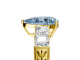 Yellow gold Fancy Blue Pear Cut Solitaire Princess Side Stone Engraved Band Prong Setting Ring_5