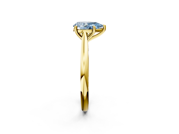 Yellow gold Fancy Blue Pear  Cut Solitaire Ring with Cathedral Band and Four-Prong Setting