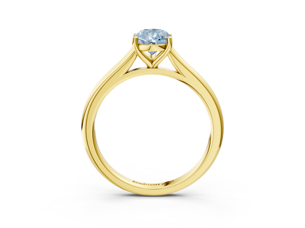 Yellow gold Fancy Blue Pear  Cut Solitaire Ring with Cathedral Band and Four-Prong Setting
