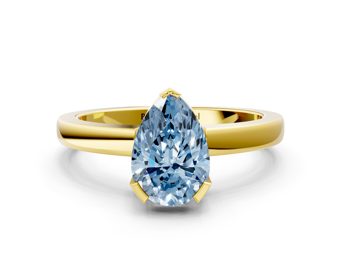 Yellow gold Fancy Blue Pear  Cut Solitaire Ring with Four-Prong Setting and Classic Band_62