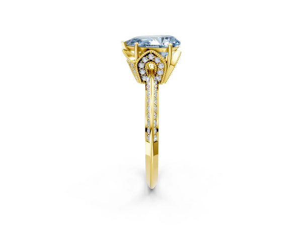 Yellow Gold Pear-Shaped Graduated Pave Engagement Ring Setting for Fancy Blue Center
