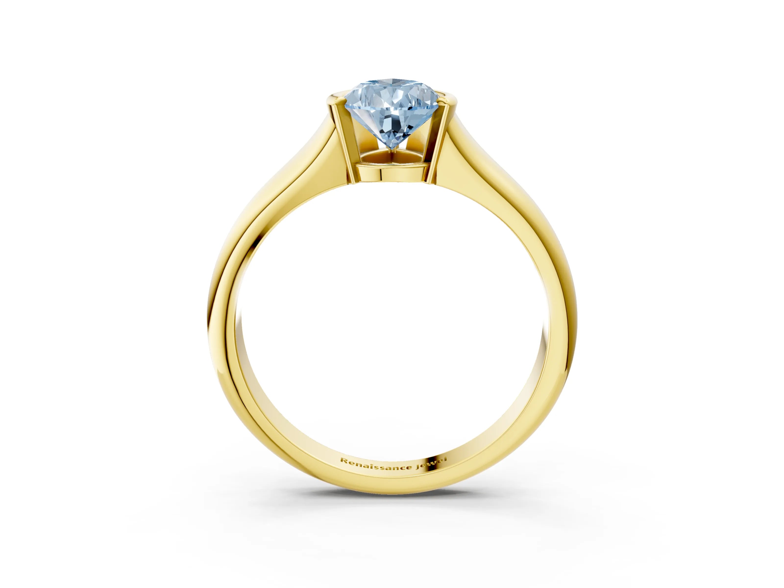 Yellow gold Fancy Blue Pear Cut Solitaire Tension Set Diamond Ring with Split Shank Band_3