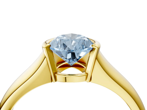 Yellow gold Fancy Blue Pear Cut Solitaire Tension Set Diamond Ring with Split Shank Band_4