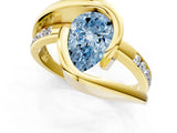 Yellow gold Fancy Blue Pear Cut Solitaire Tension-Set Diamond Split Shank Ring_1