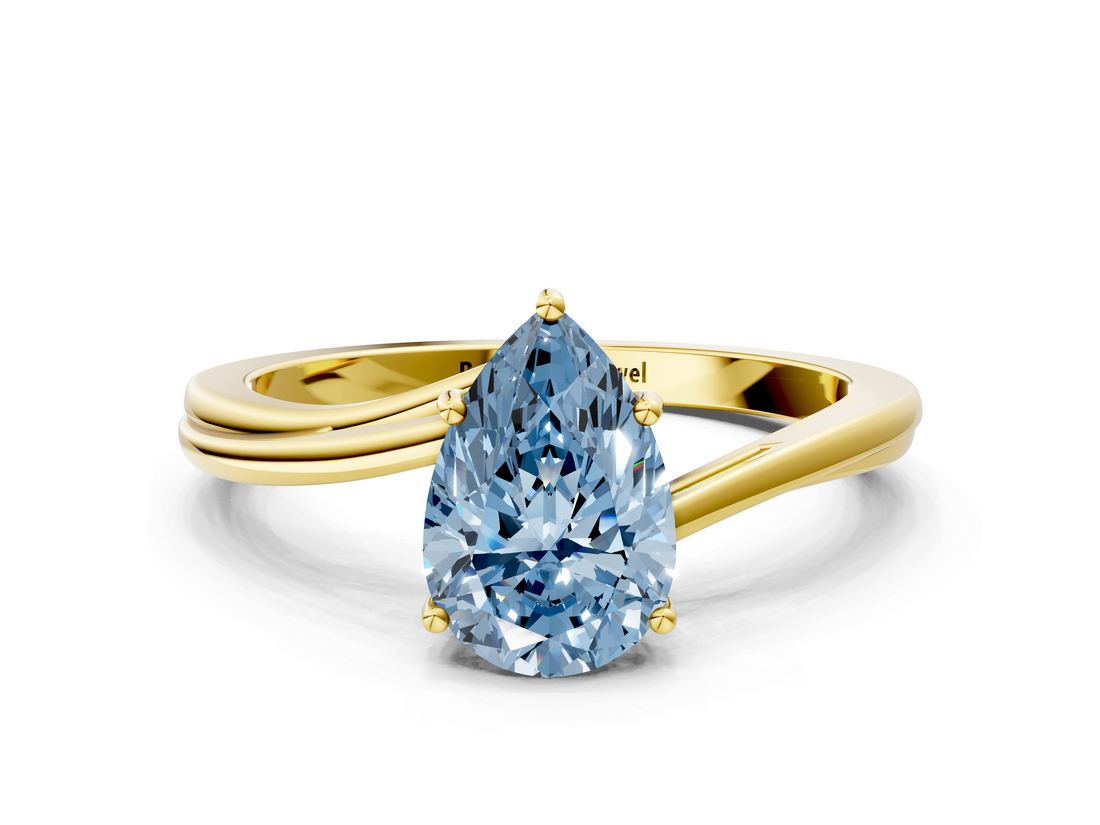 Yellow gold Fancy Blue Pear  Cut Solitaire Twist Band Ring with Four-Prong Setting_20
