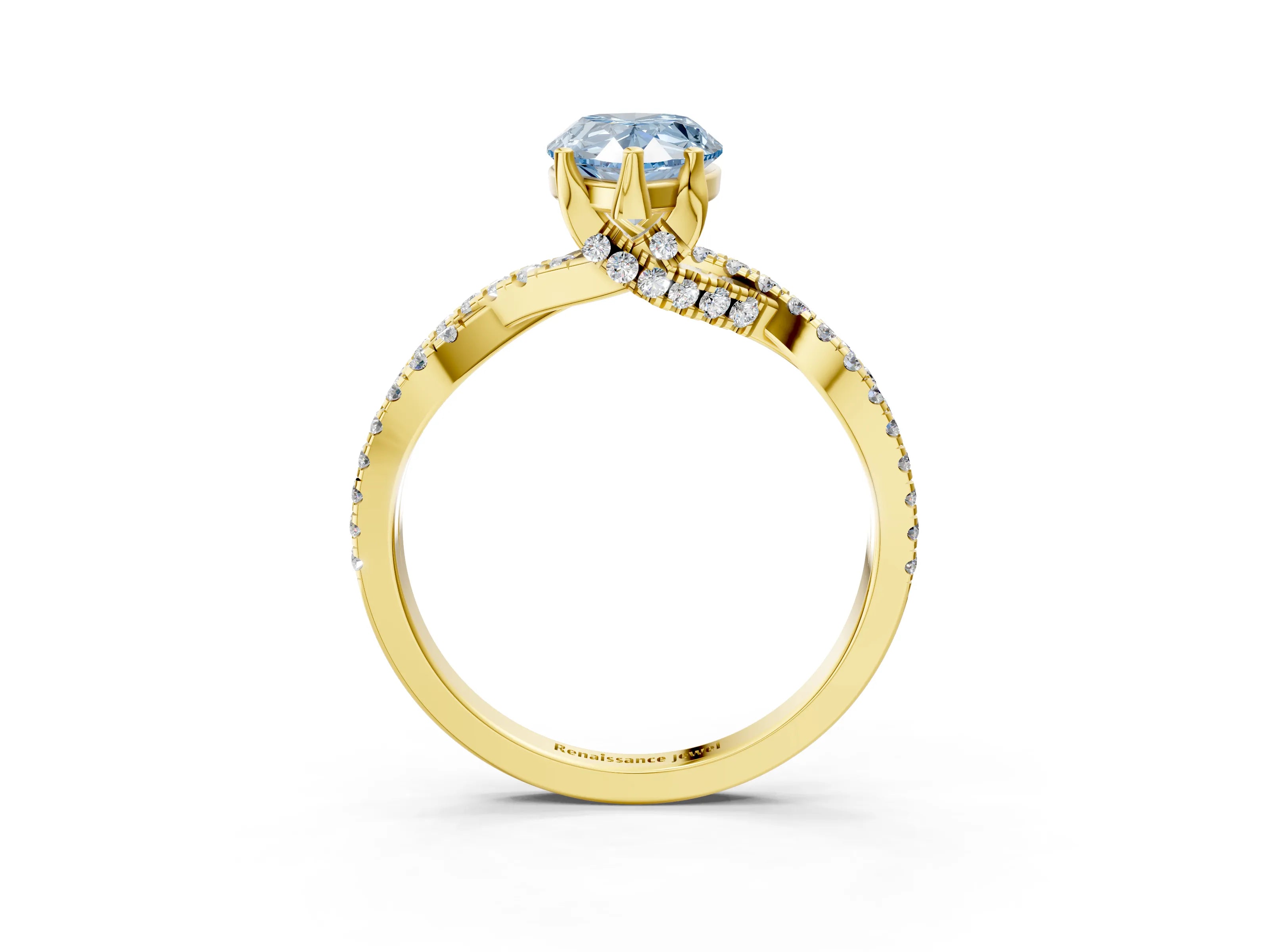 Yellow gold Fancy Blue Pear Cut Solitaire Twist Pave Diamond Engagement Ring with Prong Setting_3