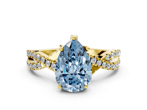 Yellow gold Fancy Blue Pear Cut Solitaire Twist Pave Diamond Engagement Ring with Prong Setting_36
