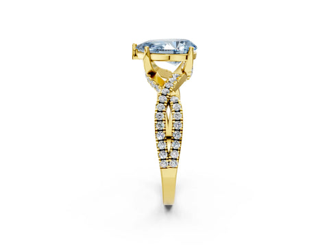 Yellow gold Fancy Blue Pear Cut Solitaire Twist Pave Diamond Engagement Ring with Prong Setting_38
