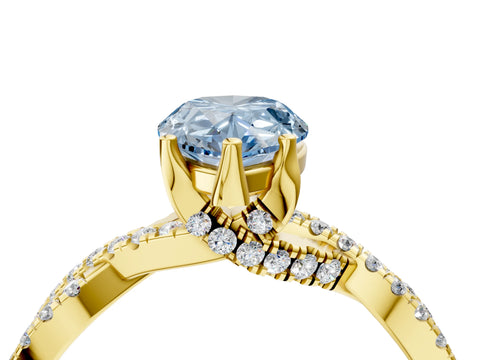 Yellow gold Fancy Blue Pear Cut Solitaire Twist Pave Diamond Engagement Ring with Prong Setting_4