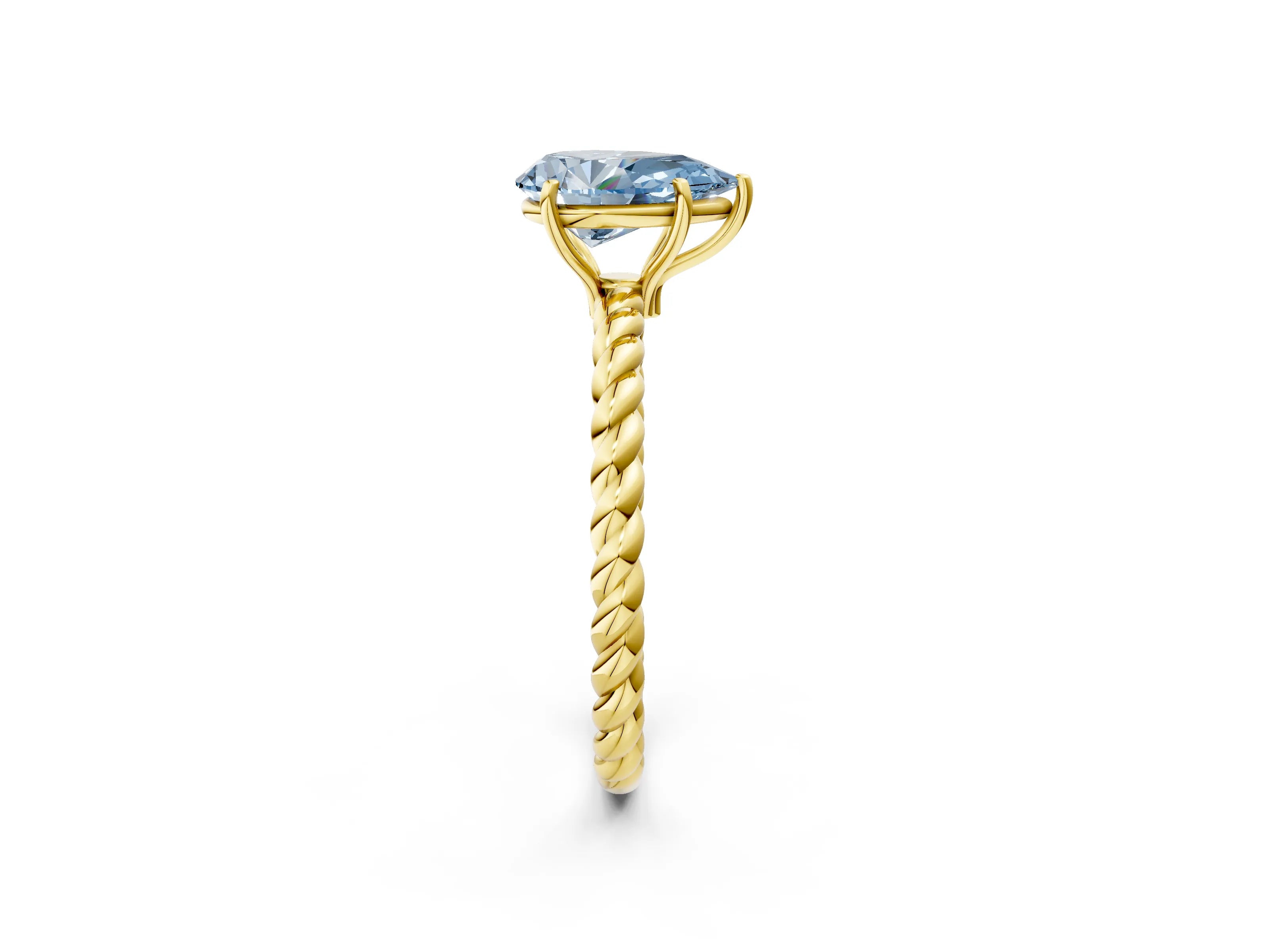 Yellow gold Fancy Blue Pear Cut Solitaire Twisted Band 4-Prong Ring_2