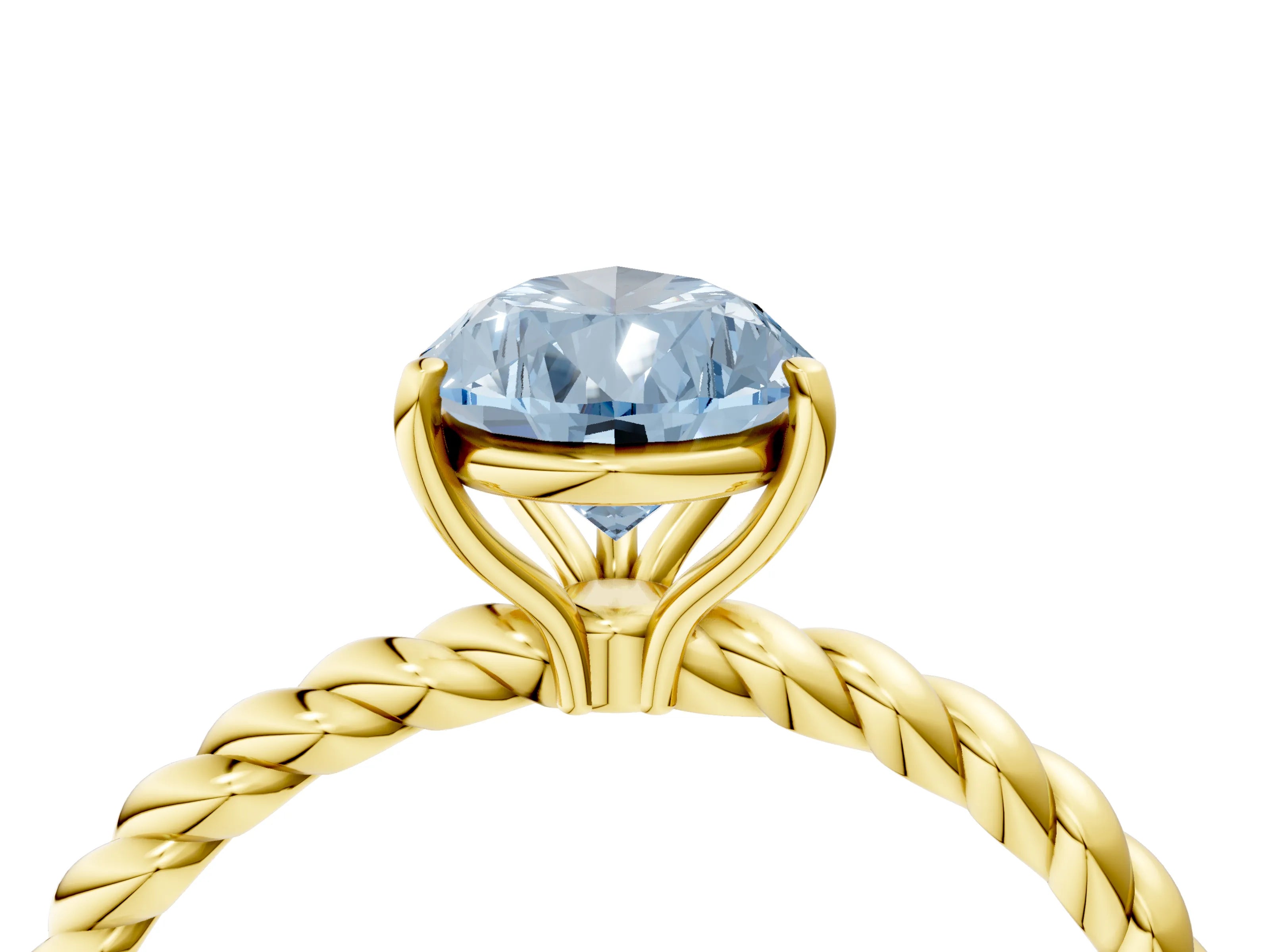 Yellow gold Fancy Blue Pear Cut Solitaire Twisted Band 4-Prong Ring_4