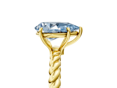 Yellow gold Fancy Blue Pear Cut Solitaire Twisted Band 4-Prong Ring_5