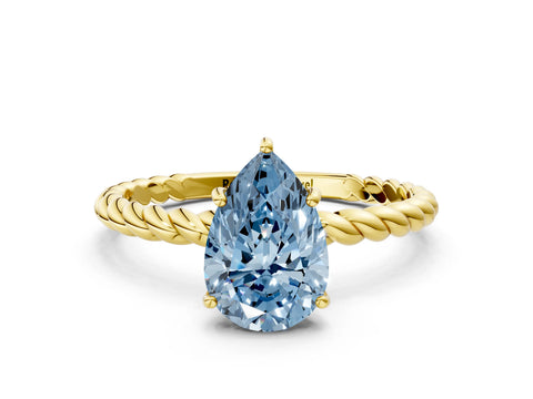 Yellow gold Fancy Blue Pear Cut Solitaire Twisted Band 4-Prong Ring