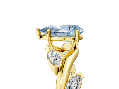 Yellow gold Fancy Blue Pear Cut Solitaire Twisted Band Marquise Accent Prong Setting Ring_5