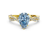 Yellow gold Fancy Blue Pear Cut Solitaire Twisted Pave Band with Four-Prong Setting_3