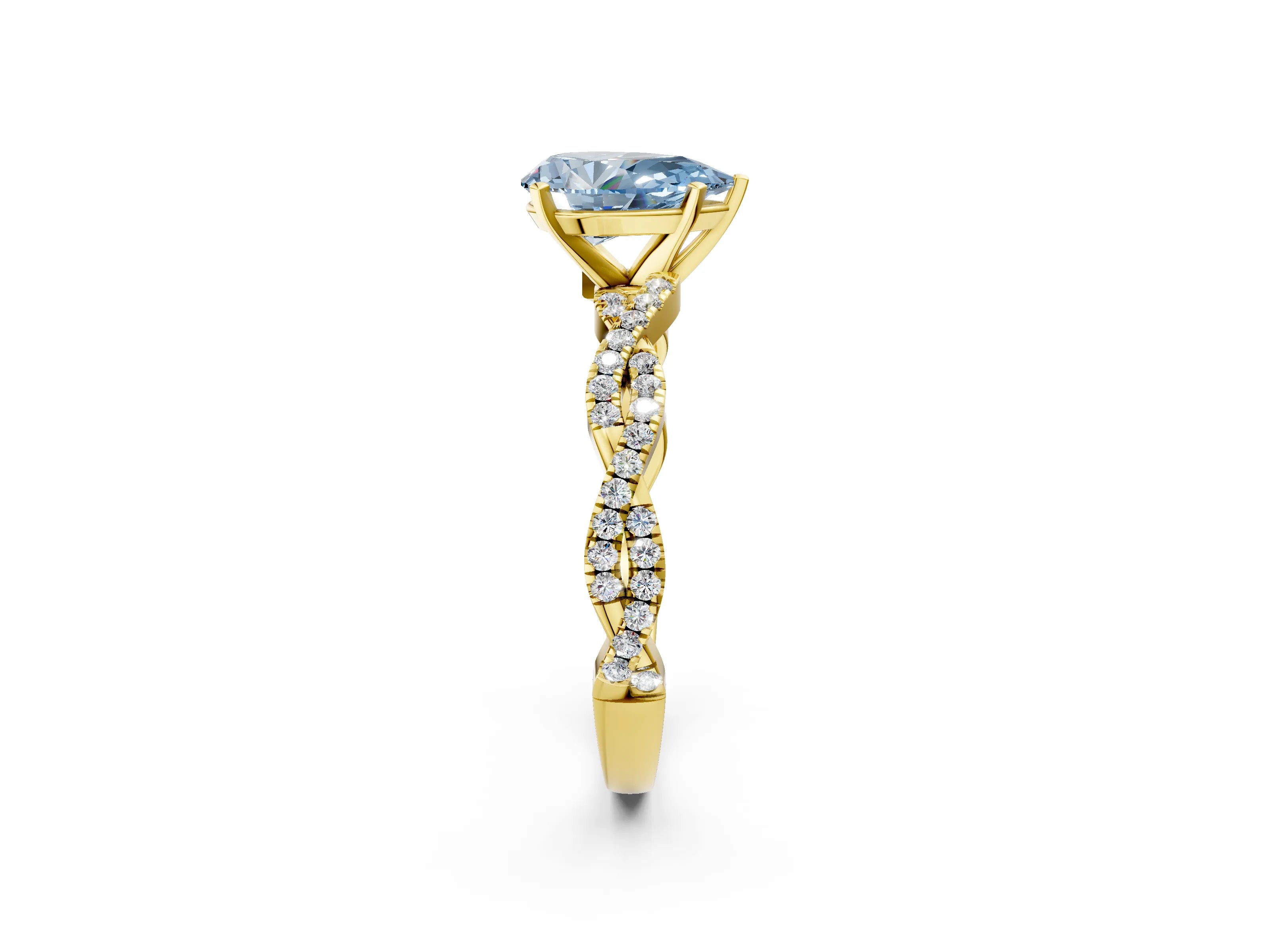 Yellow gold Fancy Blue Pear Cut Solitaire Twisted Pave Band with Four-Prong Setting_5