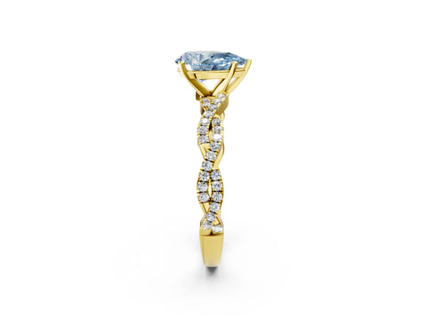 Yellow gold Fancy Blue Pear Cut Solitaire Twisted Pave Band with Four-Prong Setting_5
