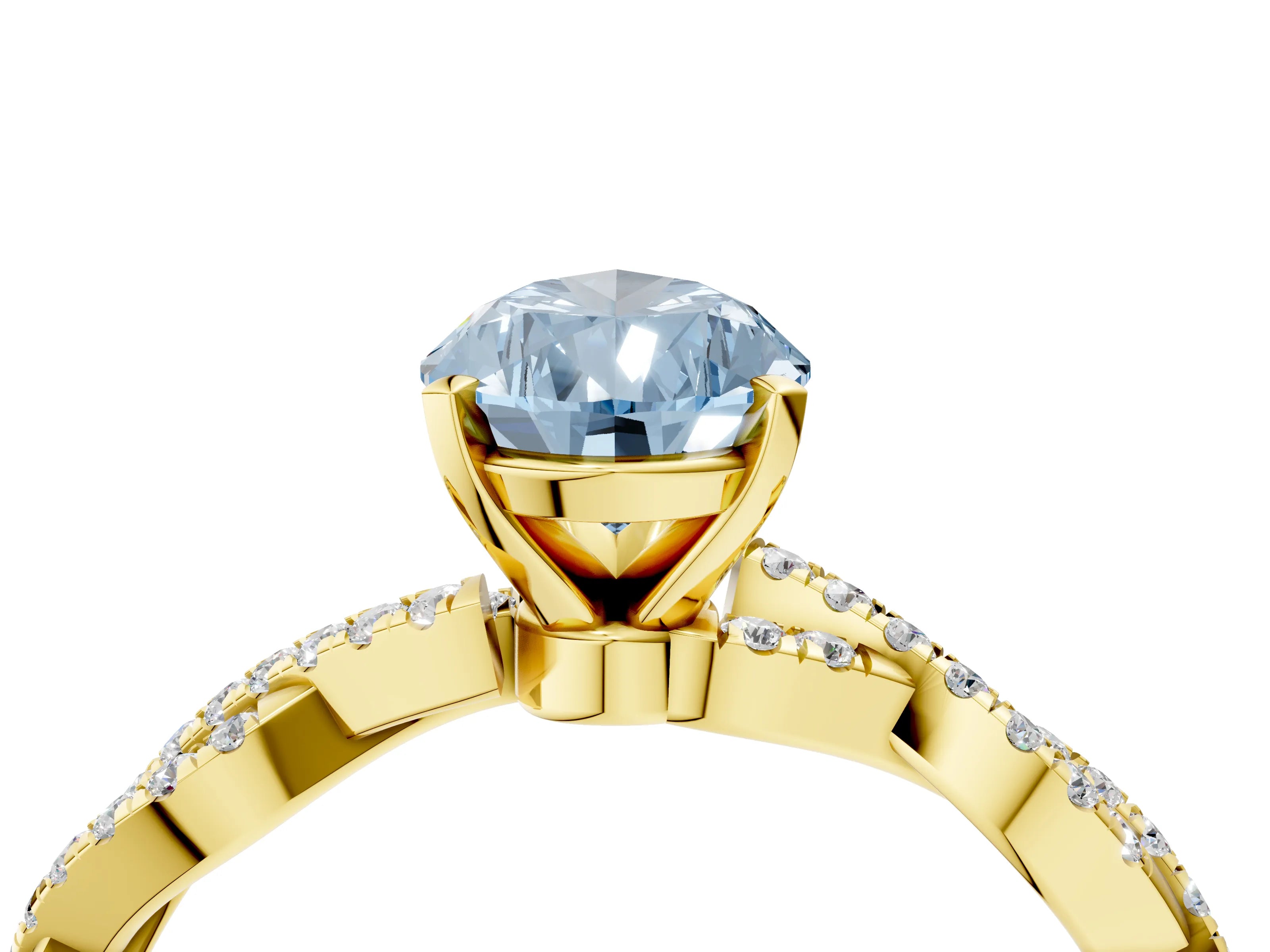 Yellow gold Fancy Blue Pear Cut Solitaire Twisted Pave Band with Four-Prong Setting_7