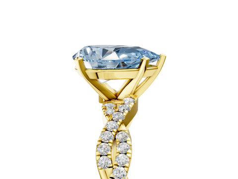 Yellow gold Fancy Blue Pear Cut Solitaire Twisted Pave Band with Four-Prong Setting_8
