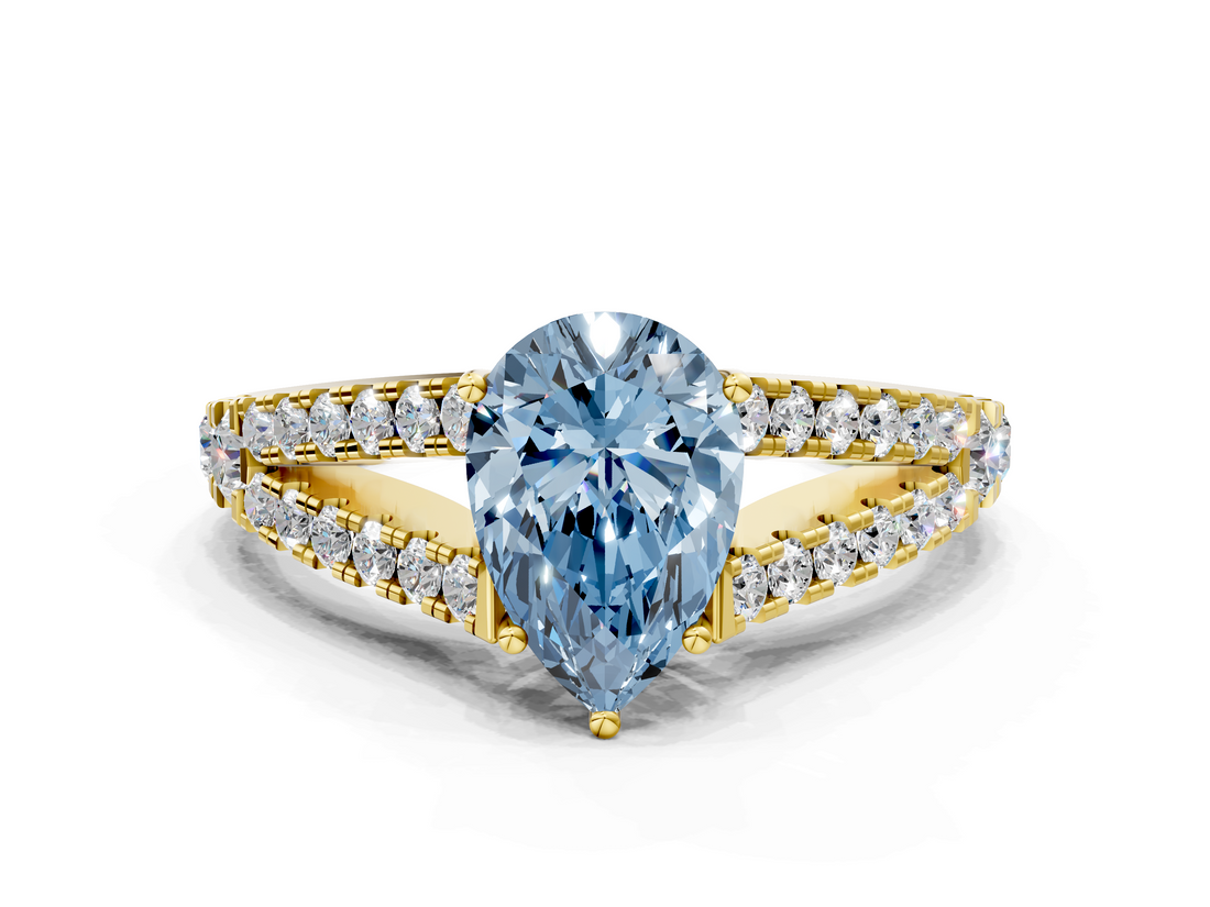 Yellow gold Fancy Blue Pear  Cut Split Shank Pave Diamond Engagement Ring with Four-Prong Setting_77