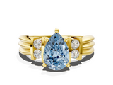 Yellow gold Fancy Blue Pear  Cut Three-Stone Channel Set Ring with Bar Prongs_60