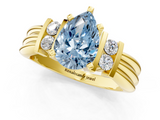 Yellow gold Fancy Blue Pear  Cut Three-Stone Channel Set Ring with Bar Prongs_61