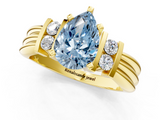 Yellow gold Fancy Blue Pear  Cut Three-Stone Channel Set Ring with Bar Prongs_63