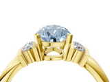 Yellow gold Fancy Blue Pear  Cut Three-Stone Channel Set Ring with Bar Prongs_64