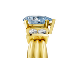 Yellow gold Fancy Blue Pear  Cut Three-Stone Channel Set Ring with Bar Prongs_65