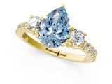 Yellow gold Fancy Blue Pear  Cut Three-Stone Diamond Pavé Band with Prong Setting_18