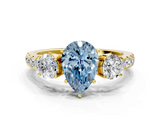 Yellow gold Fancy Blue Pear  Cut Three-Stone Diamond Pave Band with Prong Setting_37