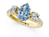 Yellow gold Fancy Blue Pear  Cut Three-Stone Diamond Pave Band with Prong Setting_38