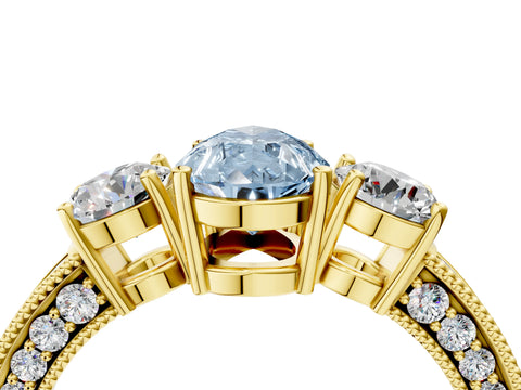 Yellow gold Fancy Blue Pear Cut Three-Stone Diamond Ring with Pavé Band and Four-Prong Setting_4