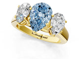 Yellow gold Fancy Blue Pear Cut Three-Stone Diamond Ring with Prong Setting on a Classic Band_13