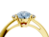 Yellow gold Fancy Blue Pear  Cut Three-Stone Solitaire Ring with Round Accent Diamonds and Four-Prong Setting_24