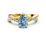 Yellow gold Fancy Blue Pear  Cut Twist Band Solitaire Diamond Ring with Pavé Setting_3