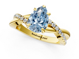 Yellow gold Fancy Blue Pear  Cut Twist Band Solitaire Diamond Ring with Pavé Setting_4