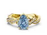 Yellow gold Fancy Blue Pear  Cut Twisted Pavé Band Solitaire Ring with Four-Prong Setting_54