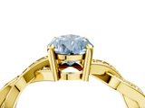 Yellow gold Fancy Blue Pear  Cut Twisted Pavé Band Solitaire Ring with Four-Prong Setting_58