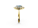 Yellow gold Fancy Blue Pear  Diamond Cluster Halo Ring with Solitaire Band and Four-Prong Setting_21