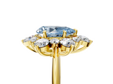Yellow gold Fancy Blue Pear  Diamond Cluster Halo Ring with Solitaire Band and Four-Prong Setting_24